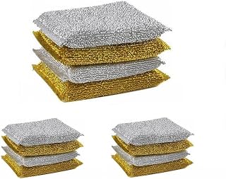 Hottest Microfiber Scrubber Sponge Non Scratch Kitchen Scrubbies Dishwashing and Bathroom Sponges Packs of 12 Stainless Appliance Spray (Gold, One Size)