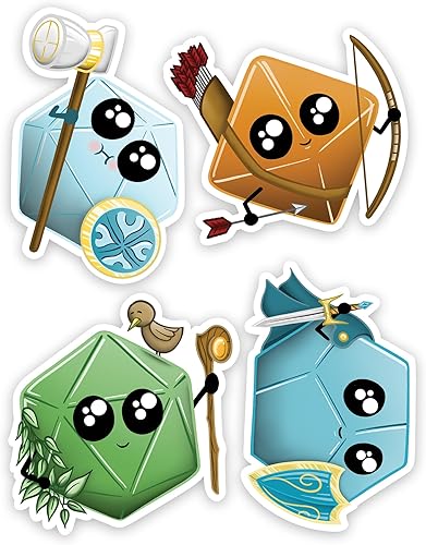Glassstaff Kawaii Dice DND - Paquete de 1 calcomanías divertidas de Calabozos y Dragones, calcomanías estéticas kawaii, calcomanías geniales para