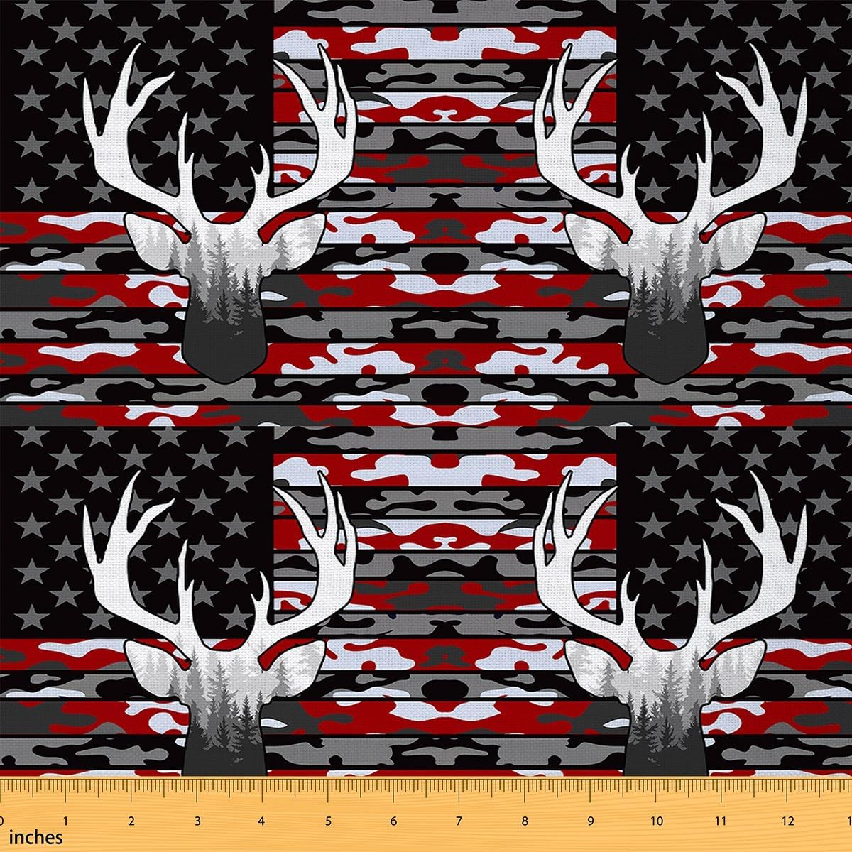 Feelyou Cute Deer Fabric by The Yard 2 Yard Deer Hunting Red Camouflage Upholstery Fabric for Chairs for Brown Camo Waterproof Outdoor Fabric American Flag Reupholstery Fabric Decor