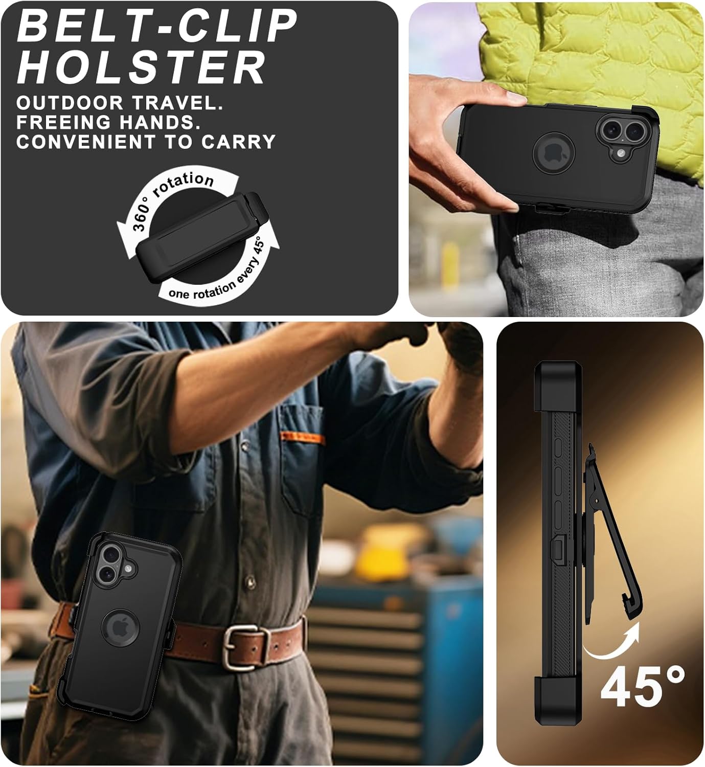 for iPhone 17 Case with Belt-Clip Holster,Military Grade Shockproof Anti-Scratch Phone Cover with 2 Screen Protector & Kickstand,Full Body Rugged Protective Case for iPhone 17 (Black)