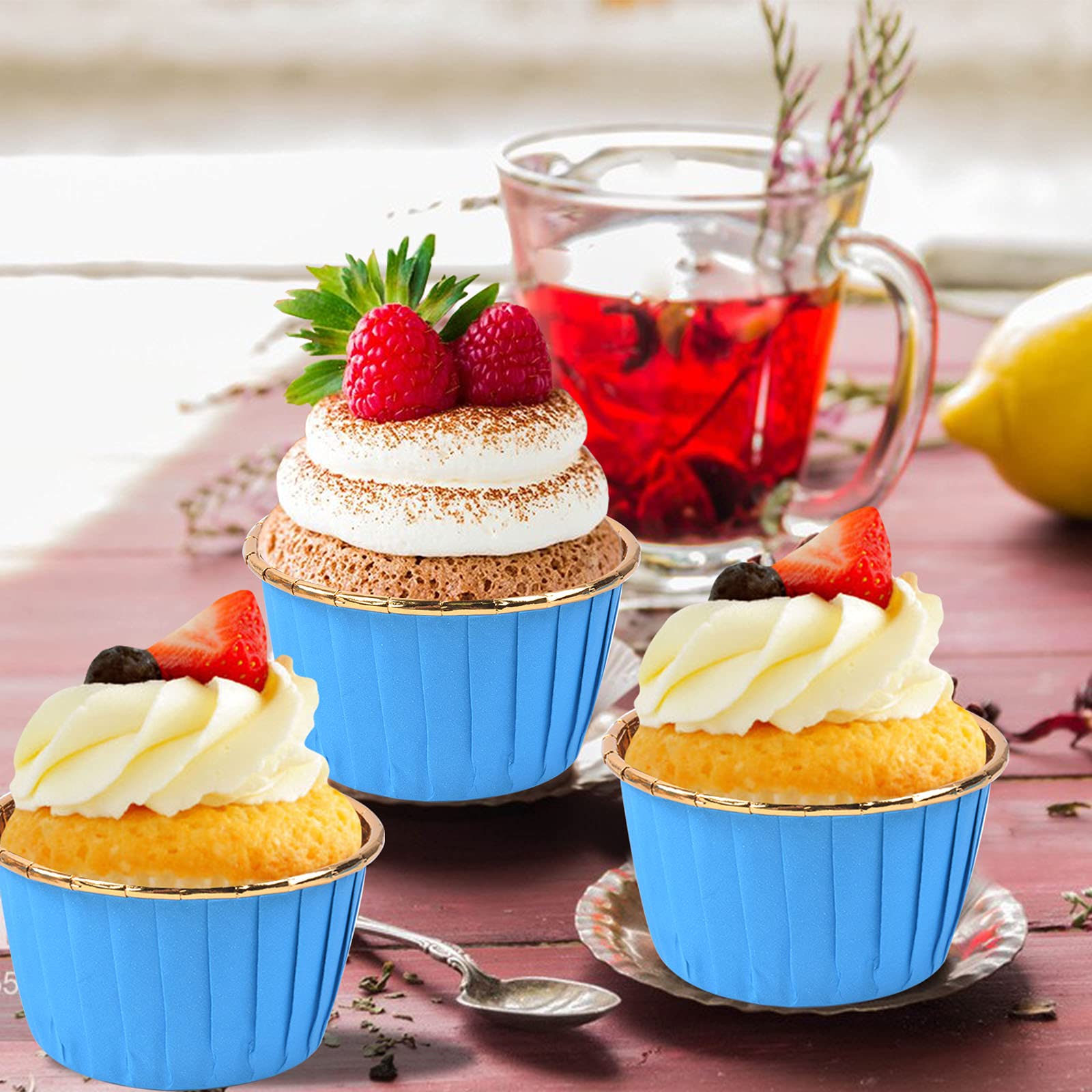 Stampi Muffin In Alluminio - 50 Pezzi USA E GETTA Antiaderenti (Blu)