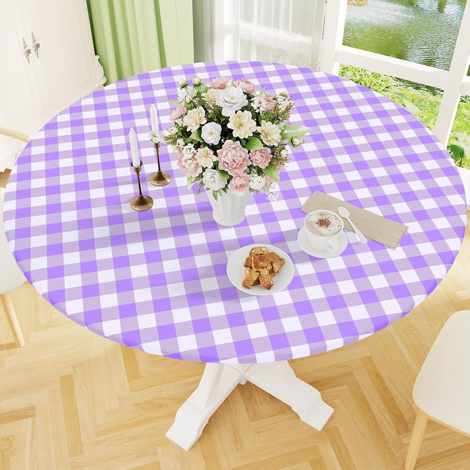 Smiry 36"-44" Picnic Table Cloth, Flannel Backed Vinyl Fitted Tablecloths