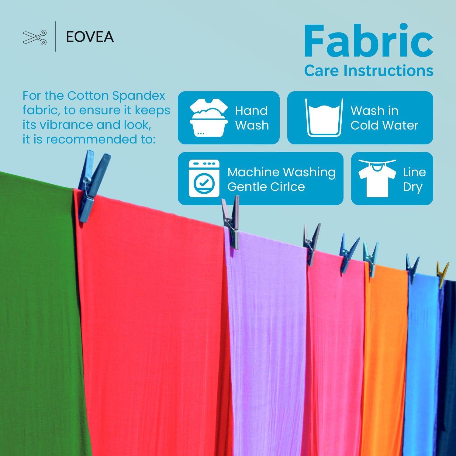 EOVEA - Cotton Spandex Fabric by The Yard - 4 Way Stretch Jersey Knit - Spandex & Cotton T-Shirt Fabric - Lightweight, Breathable - 60" Wide Roll| 10 oz(Aqua, 1 Yard)