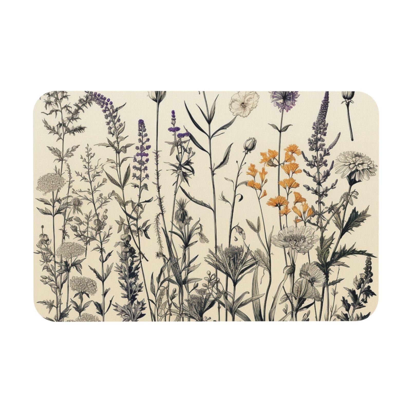 Tapis de bain en pierre de diatomée floral herbes et botanique pour douche