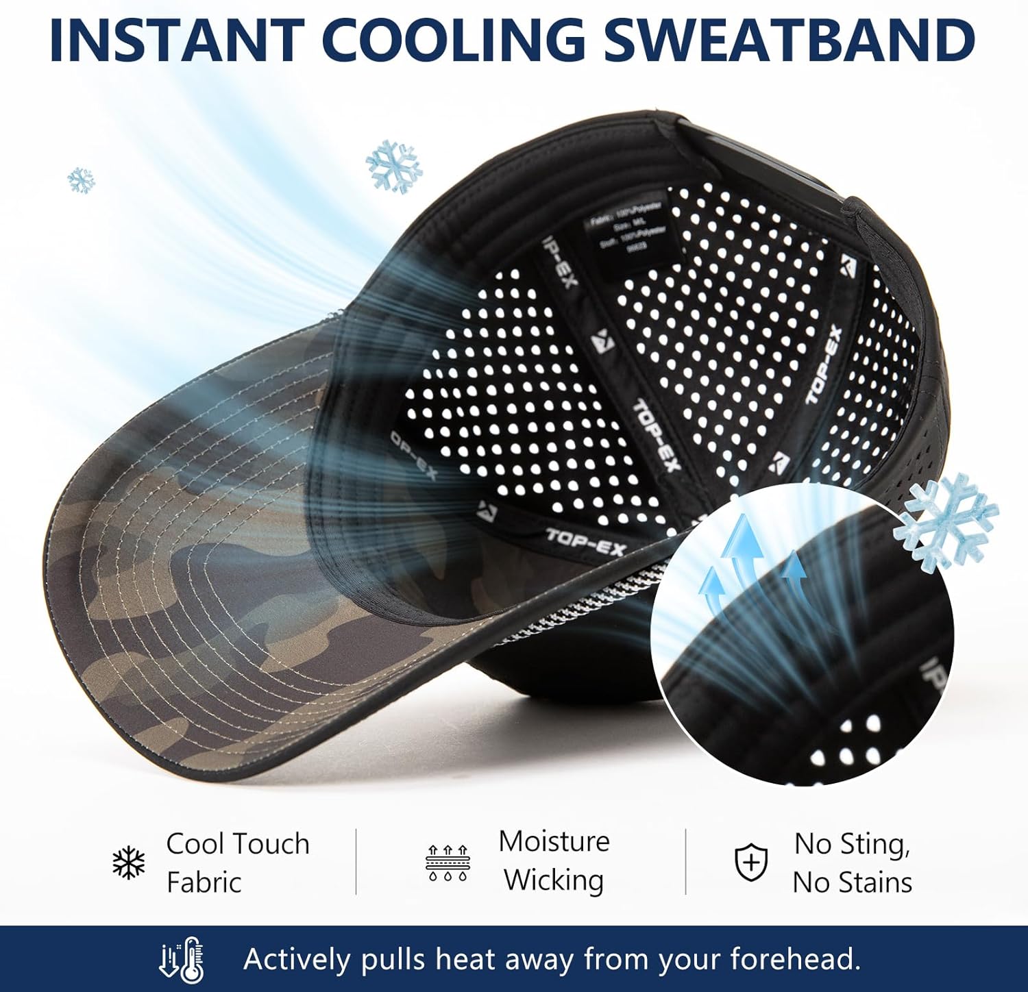 TOP-EX UVCOOLIX™ Instant Cooling Golf Rope Hats – Unisex Waterproof Stain Resistant Breathable UPF 50+ – Big Head XL XXL