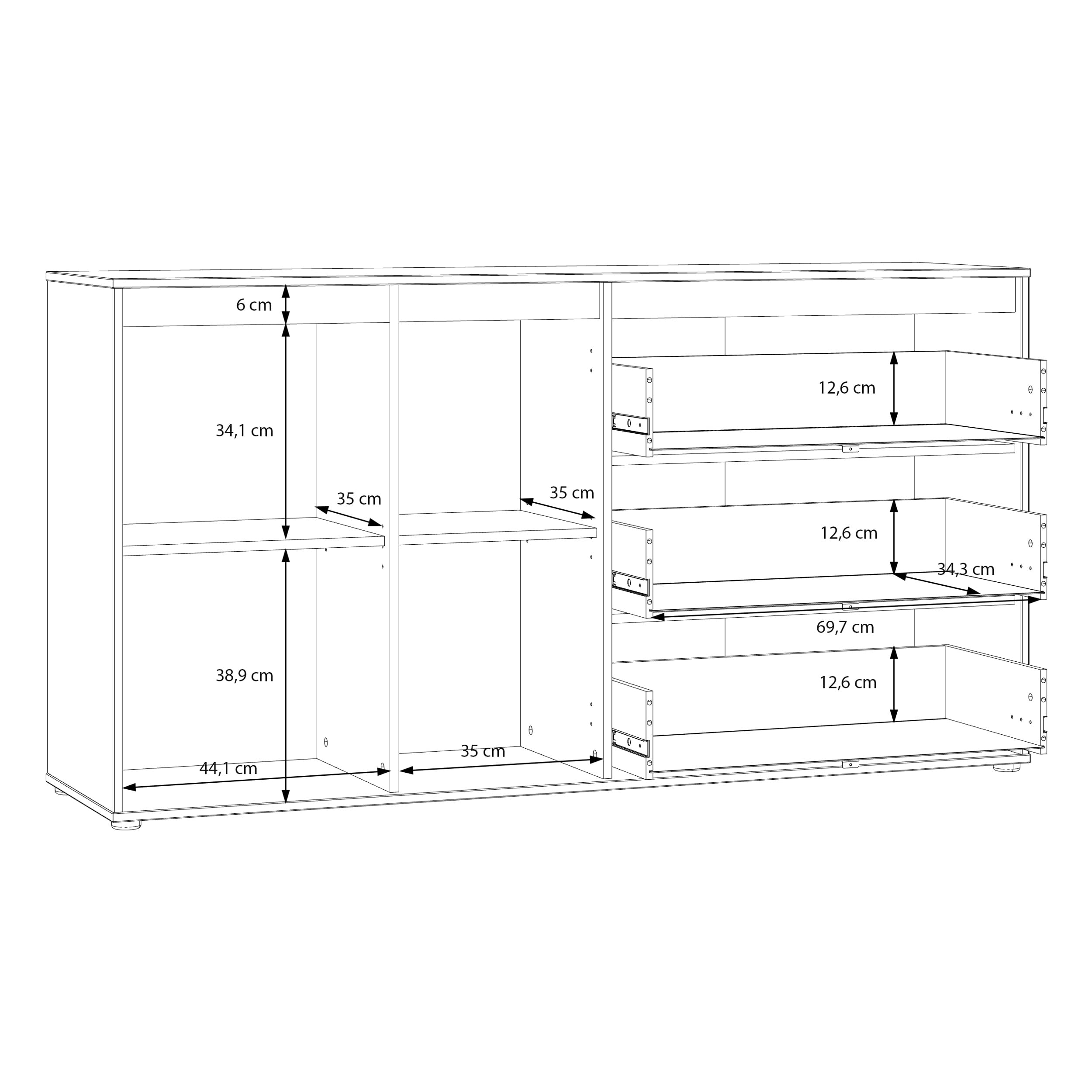 Forte ELISTON Kommode 160, modernes Sideboard mit Lamellendesign, 2-türig, 3 Schubladen, Wohn-/Schlafzimmer, Mauvella Eiche Holzdekor|Kashmir Beige, 159,3 cm breit x 84,9 cm hoch x 41,5 cm tief