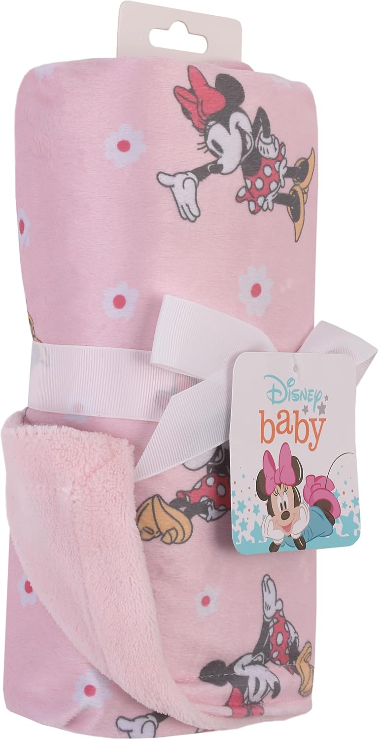 Minnie Mouse Hello Gorgeous Pink and White Deluxe Reversible Super Soft Baby Blanket