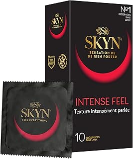 Skyn Intense Feel : Lot de 10 Préservatifs Intensément Perlés sans latex Skynfeel pour Homme / Taille Standard, Préservatifs Fins, Forme Droite / Diamètre 53mm