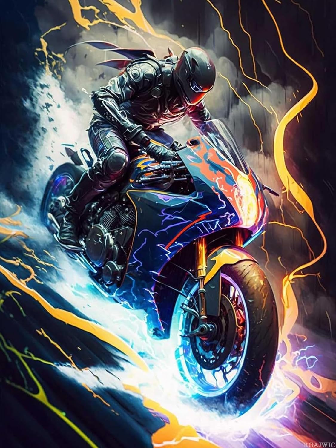 Lightning Motorcycle DIY 5D Diamond Painting Adult Kit Scenic Diamond Art, Full Diamond Diamond Painting, Car Lovers Home Wall Decoration 12x16 inch