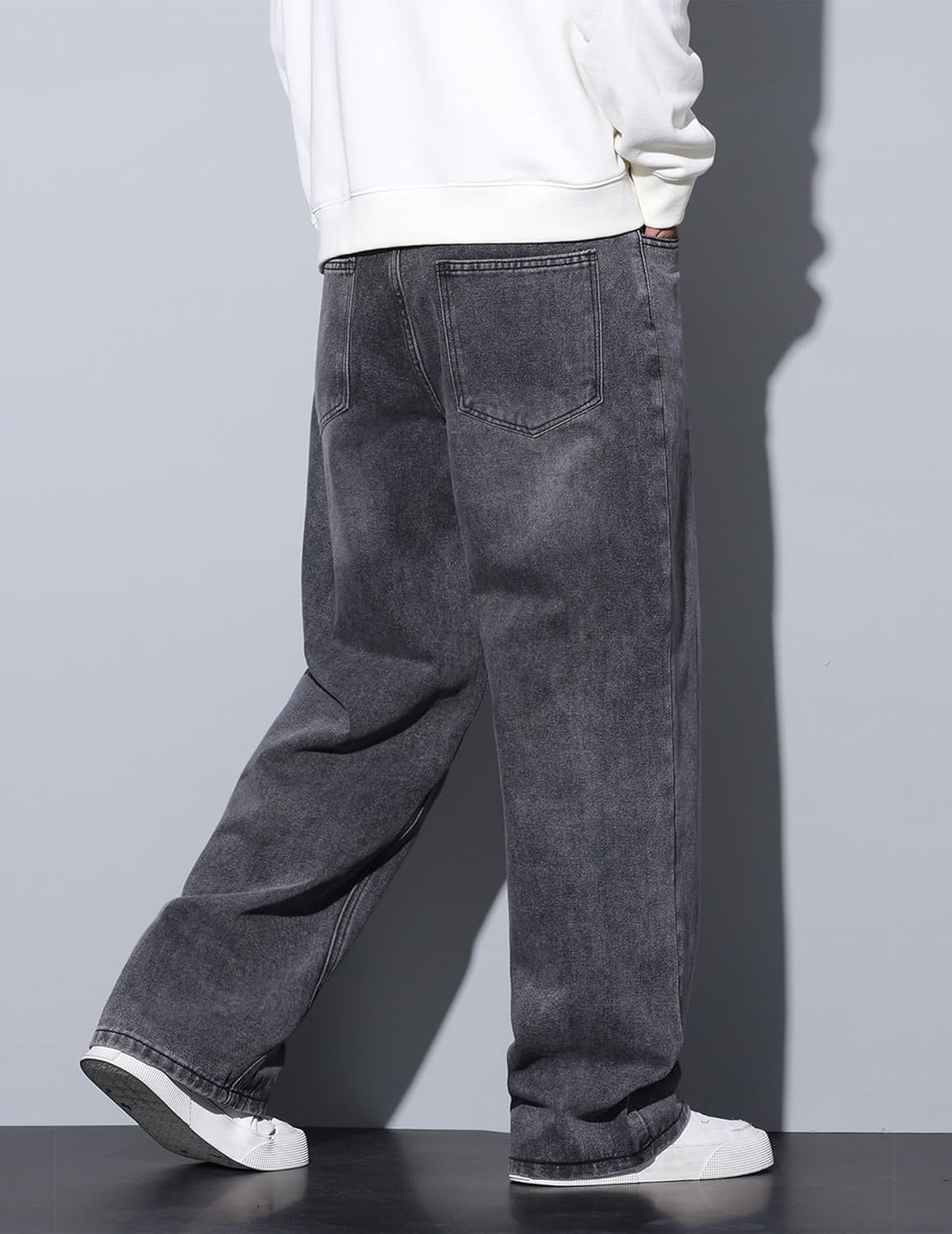 Baggy Jeans Men Wide Leg Hip Hop Jeans Mid Rise Denim Pants Loose Fit Skater Trousers - Image 4
