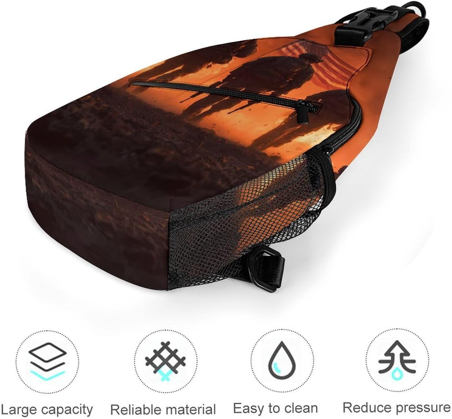 Soldiers Under Fire Flag Men Crossbody Sling Backpack Chest Bag | Travel Fanny Pack,Hiking Daypack,Print Shoulder Bags