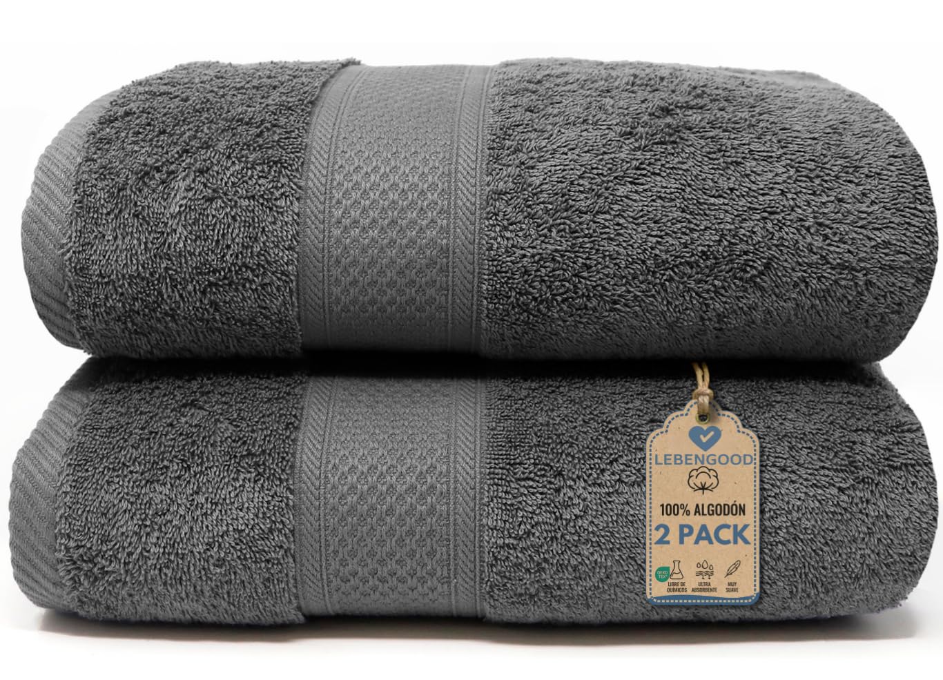 LEBENGOOD Juego de Toallas de Baño 100% Algodón Premium 550gsm 2 Grandes 70x140 cm Suaves Absorbentes Set Ducha Hogar Hotel