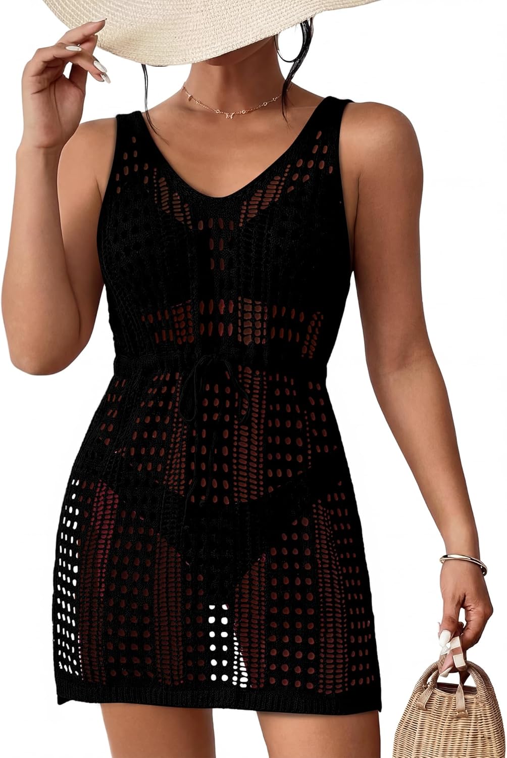 KISSMODA Womens Swimsuit Cover Up Sleeveless Swimwear Knit Beach Dress Coverup Bathing Suit Crochet 2026 Summer Trendy S-XXL
