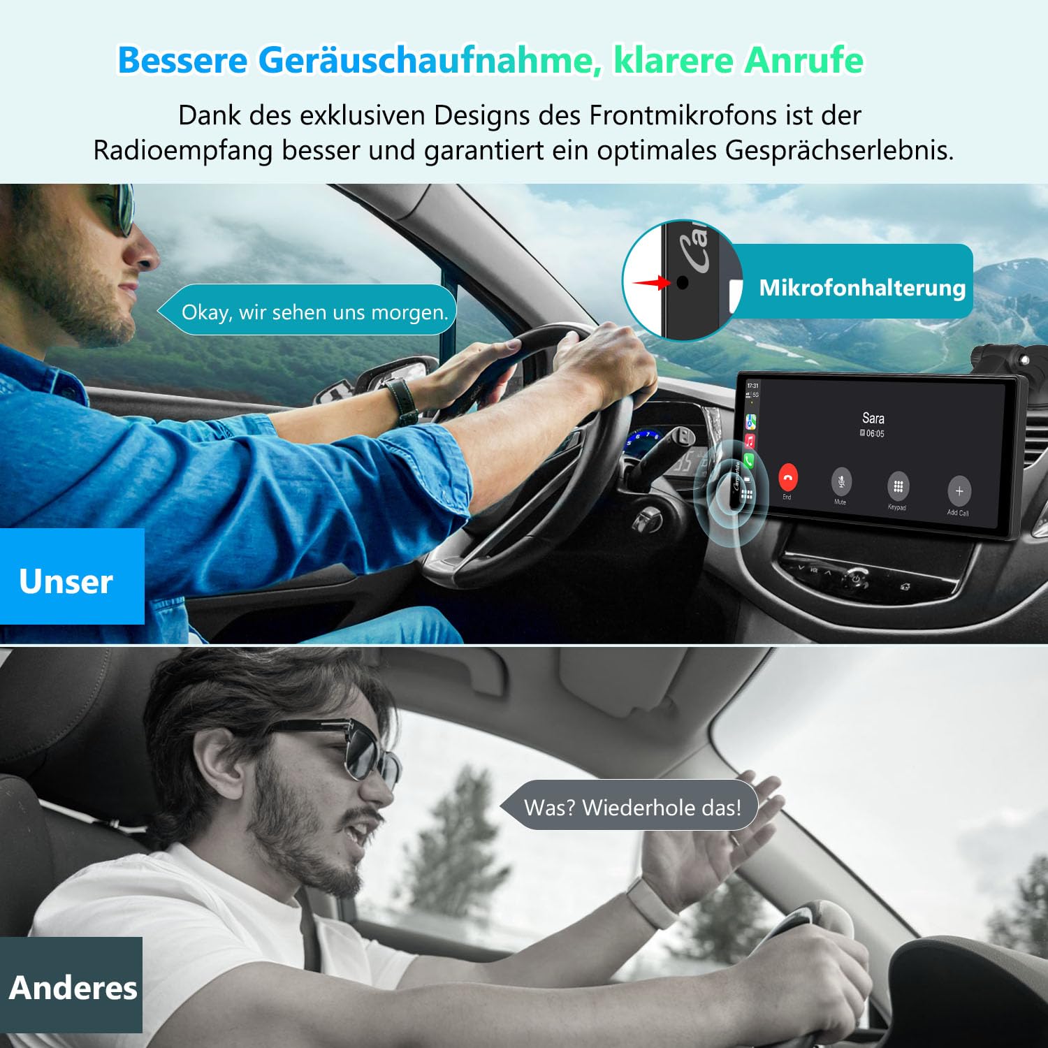 Carpuride V92R Tragbarer Carplay-Bildschirm, kabelloses Carplay & Android Auto, 10,26 Zoll 1080P HD Touchscreen Radio mit echter 720P Rückfahrkamera/BT 5.0/Mirror Link Unterstützung LKW RV