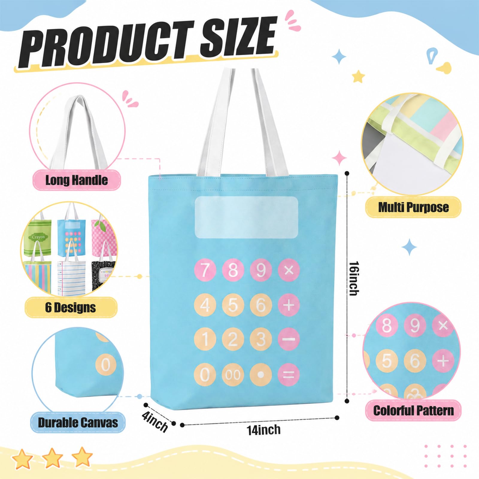 Paterr Bolsa de lona a granel con asas reutilizables para mujer, agradecimiento, agradecimiento, cuaderno de lápiz