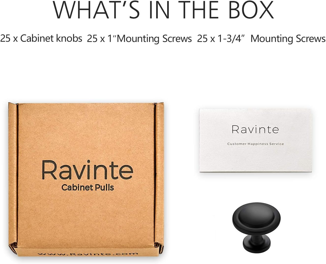 Ravinte 25 Pack 1-1/4 inch Matte Black Kitchen Cabinet Knobs & 15 Pack 3" Drawer Pulls Flat Black Cabinet Cup Pulls