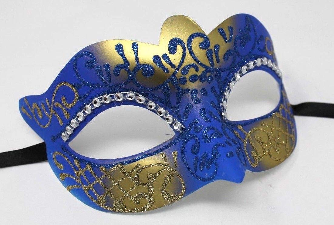 LADIES BLUE & GOLD CRYSTAL JEWELLED EYES VENETIAN MASQUERADE CARNIVAL PARTY EYE BALL MASK