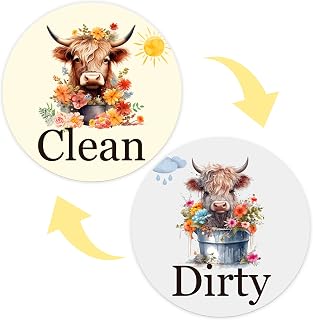 Funny Highland Cow Clean Dirty Magnet for Dishwasher, Dishwasher Magnet Clean Dirty Sign, Cute Farm Animals Double Sided Strong Magnetic Dish Washer Sign Indicator for Kitchen Refrigerator Decor