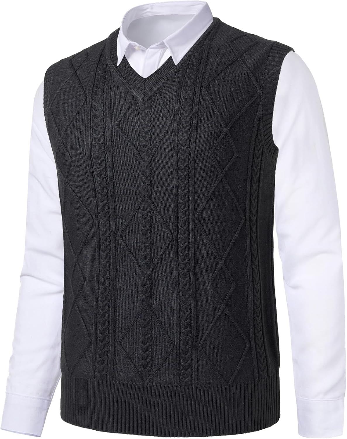 Men's Argyle Sweater Vest Classic V-Neck Knitwear Sleeveless Pullover Warm Cable Knitted Tank Top