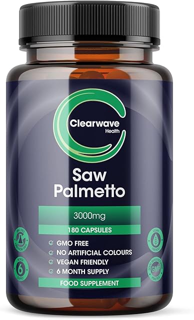 Saw Palmetto 3000mg - 180 Vegan Capsules - 6 Months Supply - High Strength (20:1 Extract Ratio) Saw Palmetto Capsules from Clearwave Health