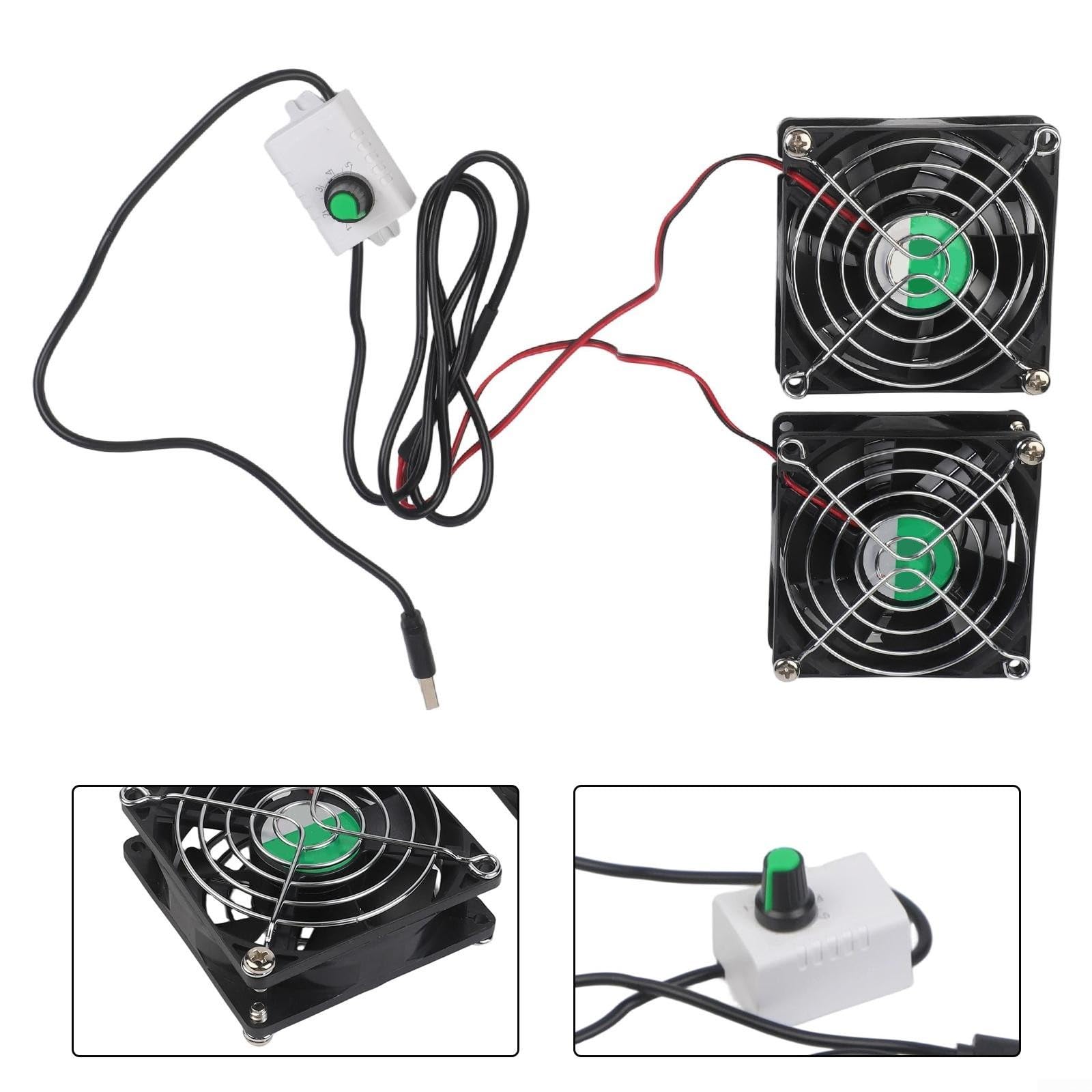 Ventola di scarico USB DC 5 V, regolabile, deodorante, per pollo, casa, cappa, 12 cm, nero, a basso rumore (doppia ventola da 12 cm)