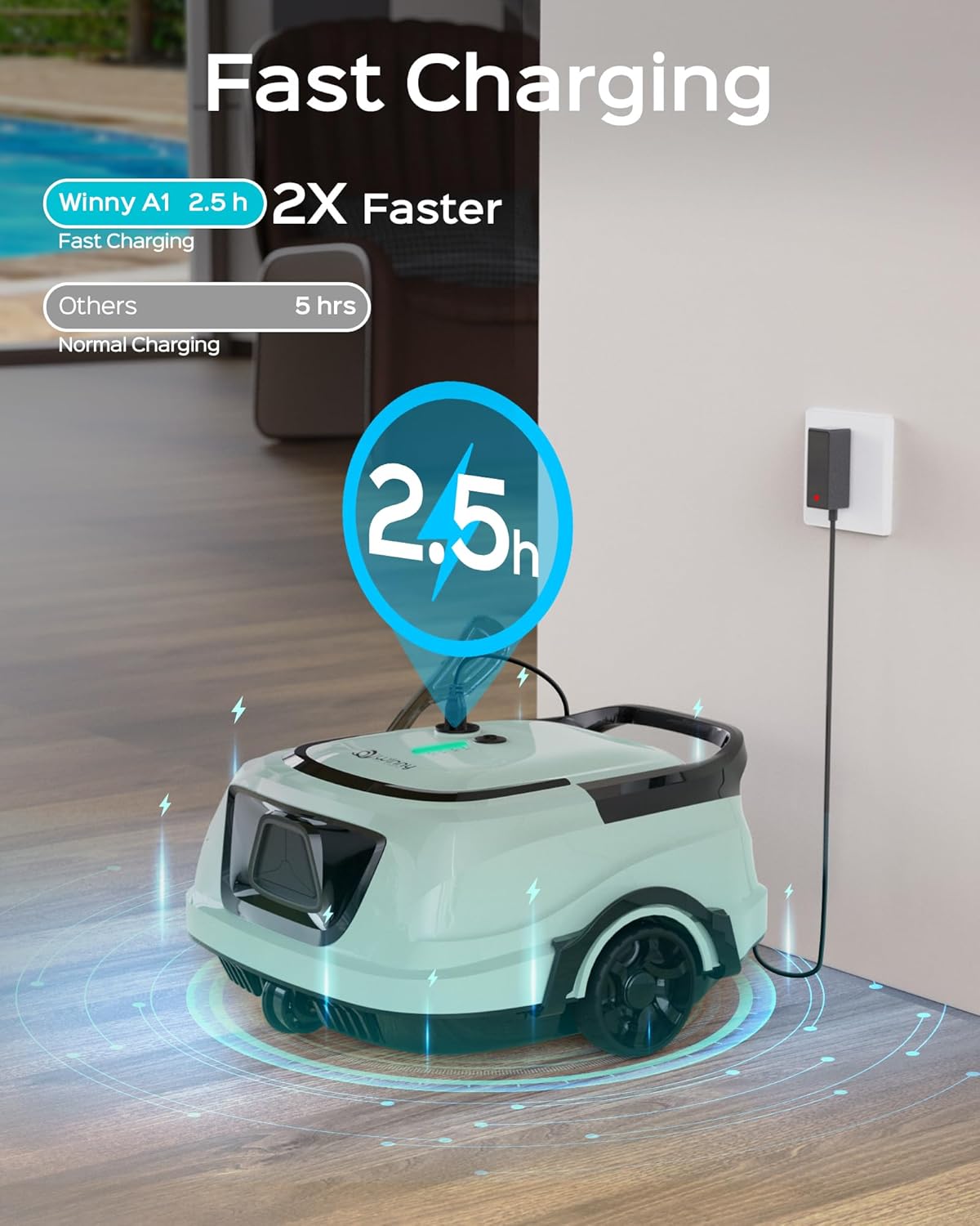 Cordless Robotic Pool Vacuum for Above Ground Pools with Self-Parking, 120-Min Runtime & 2.5h Fast Charging, Dual Filters & Powerful Suction, Ideal for Flat Above Pools up to 1076 sq.ft（Sage Green）