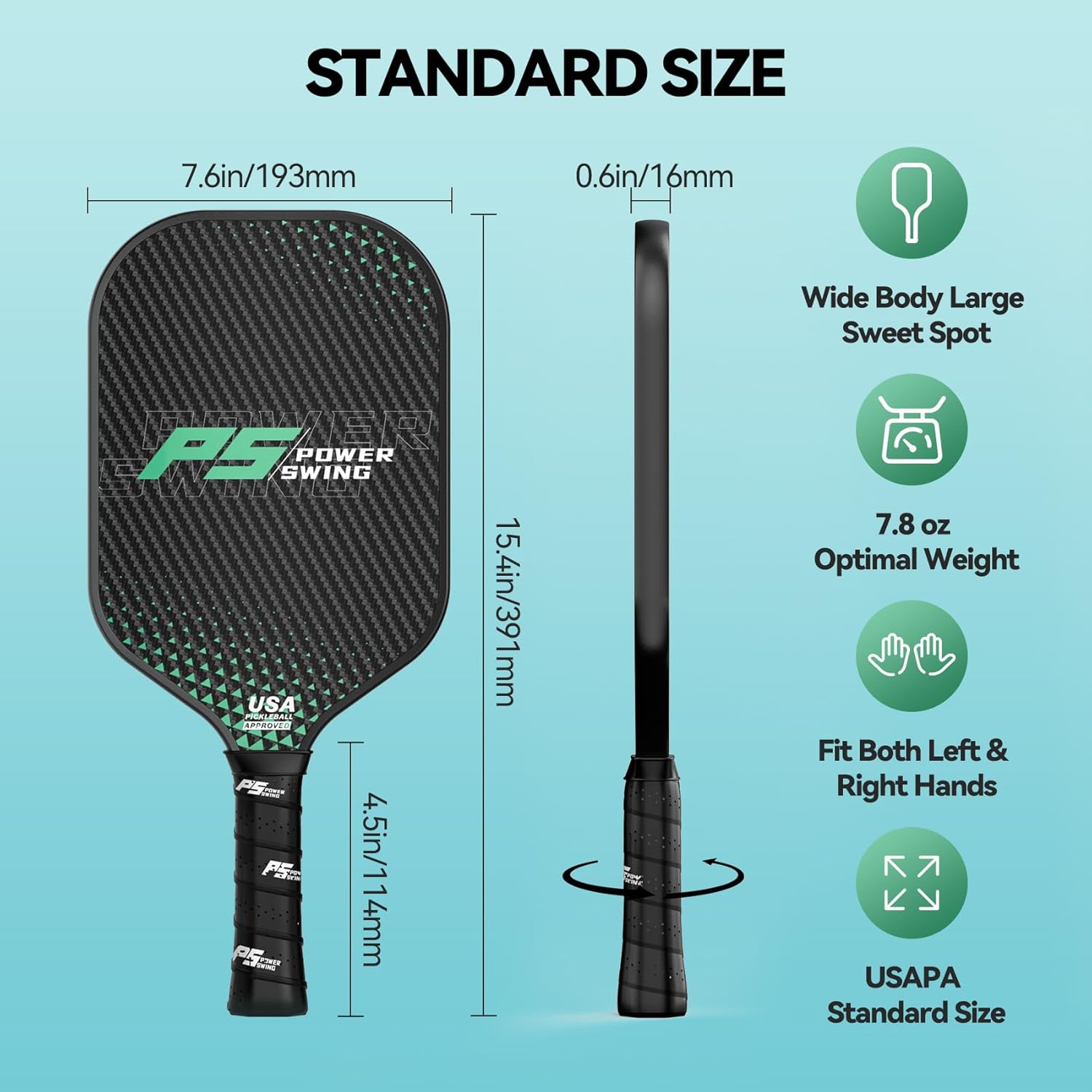 Pickleball Paddles Set of 2 - USAPA Approved Fiberglass Pickleball Paddles Set with 2 with SRT Pro Polymer Honeycomb Core, 4 High-Performance Pickleballs, Carrying Bag and 2 Grip Tapes