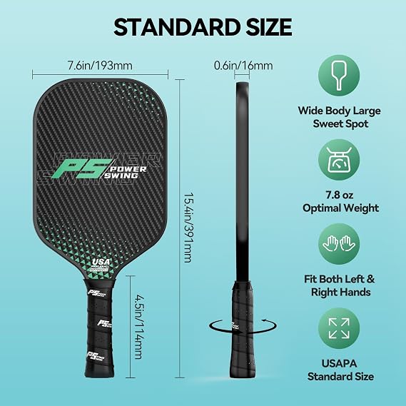 Pickleball Paddles Set of 2 - USAPA Approved Fiberglass Pickleball Paddles Set with 2 with SRT Pro Polymer Honeycomb Core, 4 High-Performance Pickleballs, Carrying Bag and 2 Grip Tapes