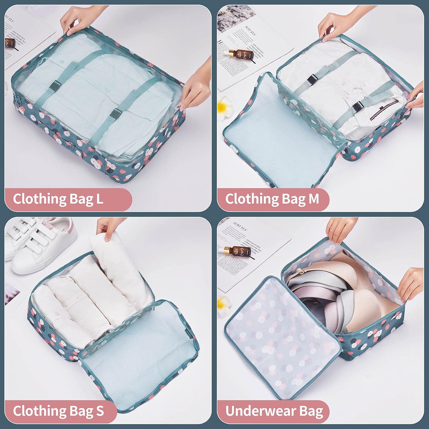HiDay 7 Set Travel Organizer Bag System, 3 Packing Cubes + 3 Pouches +1 Shoes bag, Premium quality