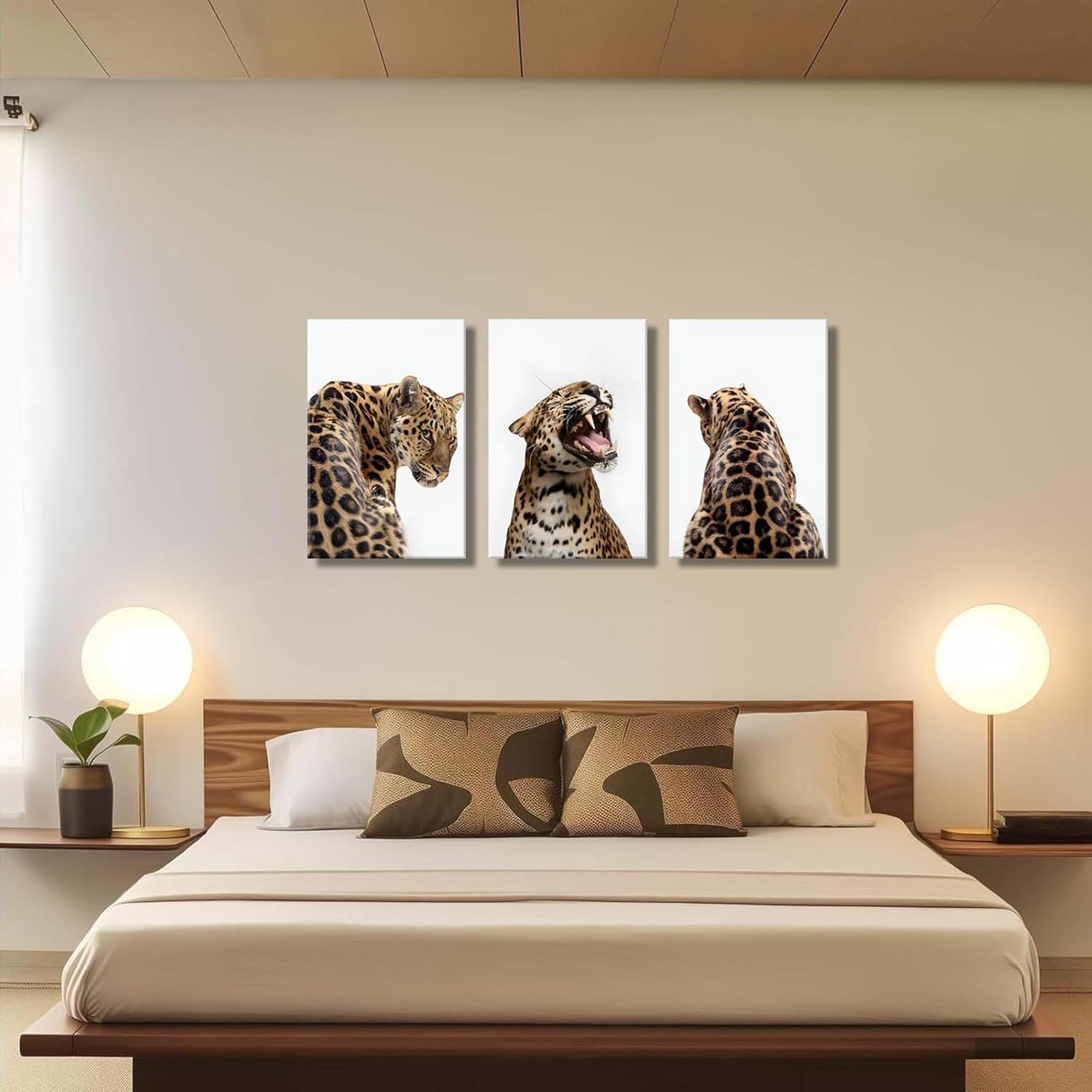 3 Pcs Leopard Roaring Canvas Wall Art Jungle Wild Animal Portrait Paintings Feminism Stylish Cheetah Aesthetic Poster Prints for Women Bedroom Living Room Bathroom Decorations (16x24in canvas)