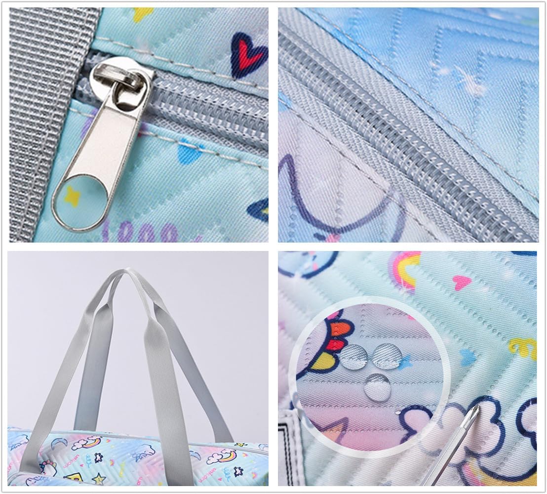 Travel Tote Bags with Trolley Sleeve Expandable Extra Waterproof Rainbow Oxford Duffel Bag with Wheels (Rainbow Blue, Small)