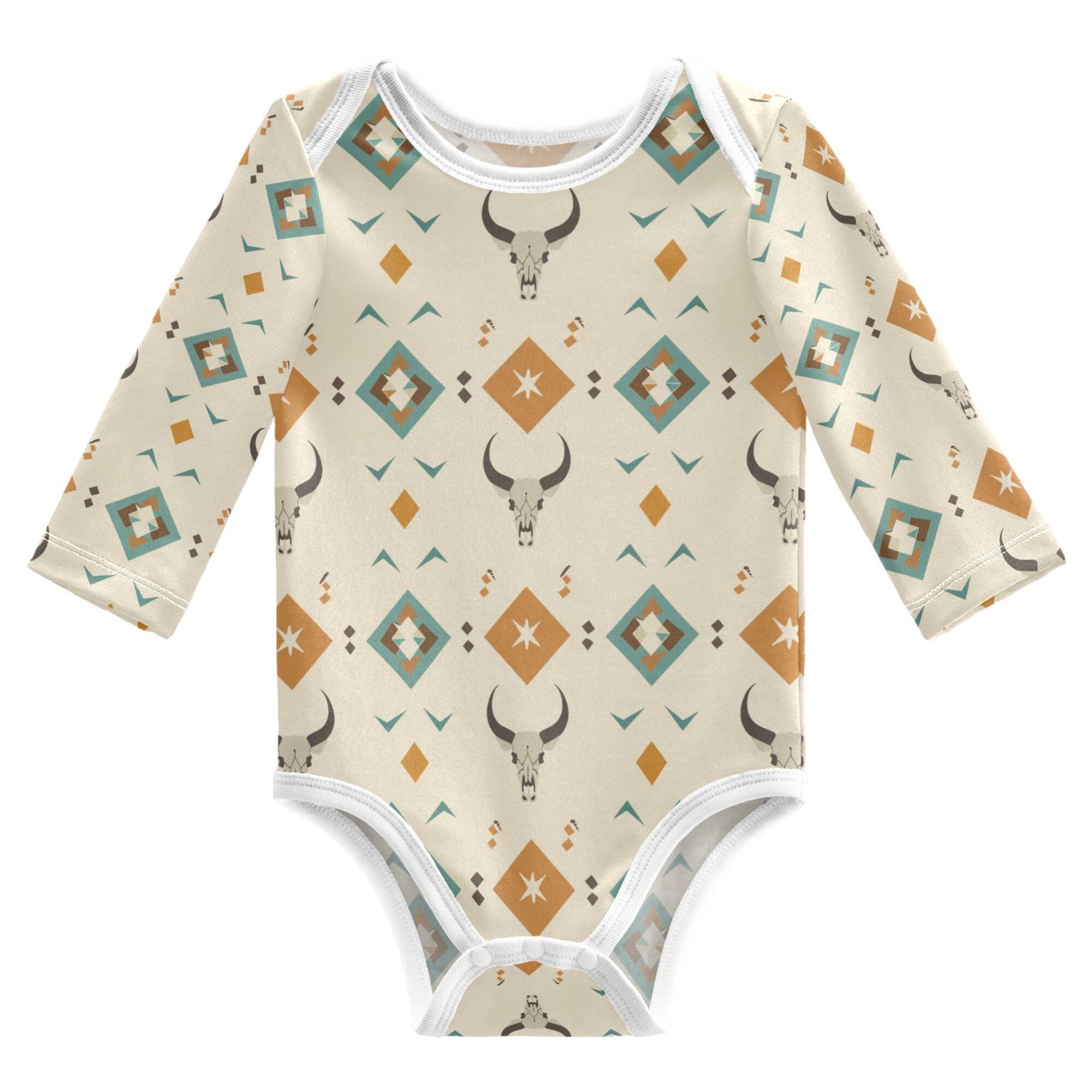 Western Cow Skulls Geometric Vintage Baby Girl Outfit Button Down Cotton Month Boy Shirts for Baby Gifts 9M