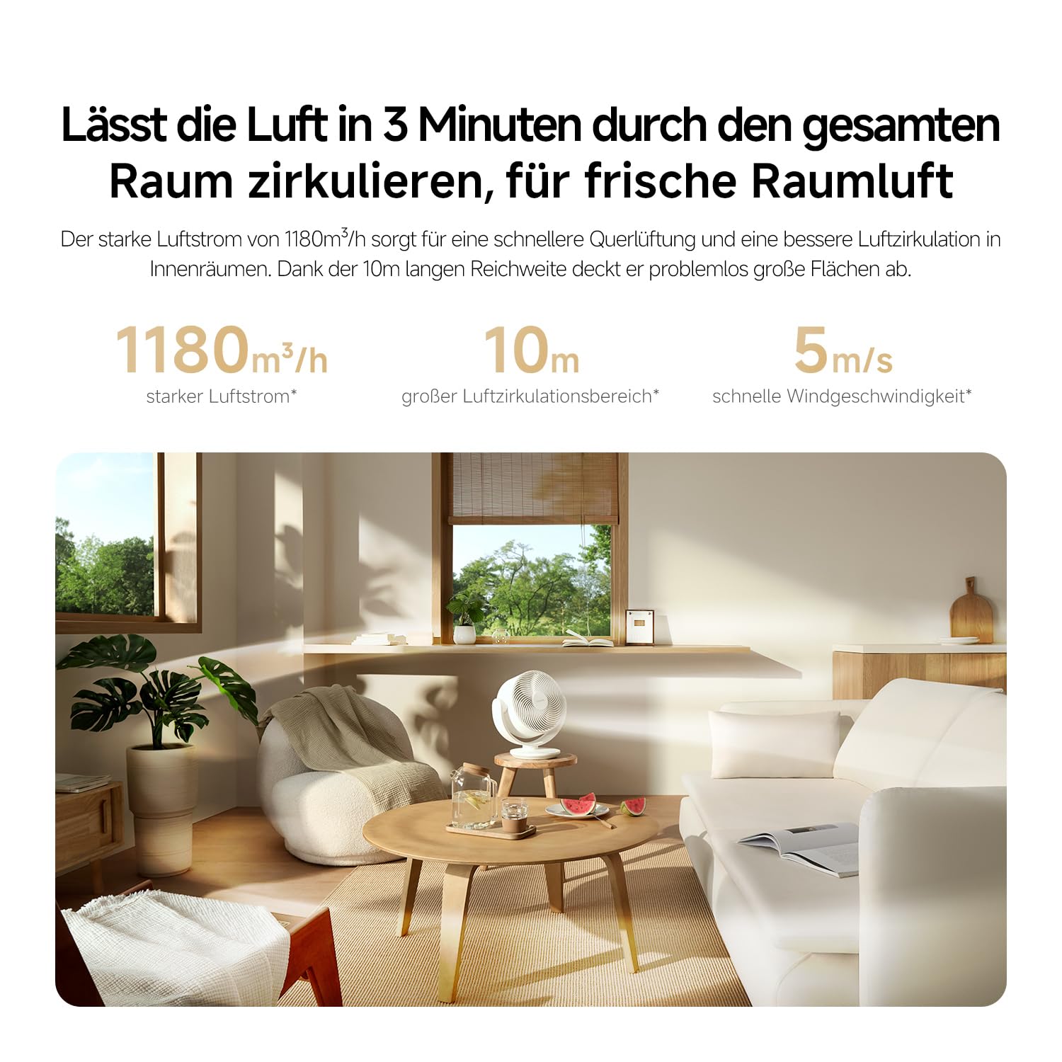 XIAOMI Smart Desktop Air Circulation Fan - Tischventilator mit 1180m³/h und 3D-Luftverteilung, 100 Stufen Windgeschwindigkeit, Ultra Leise 28.4dB(A), USB-C, Weiß