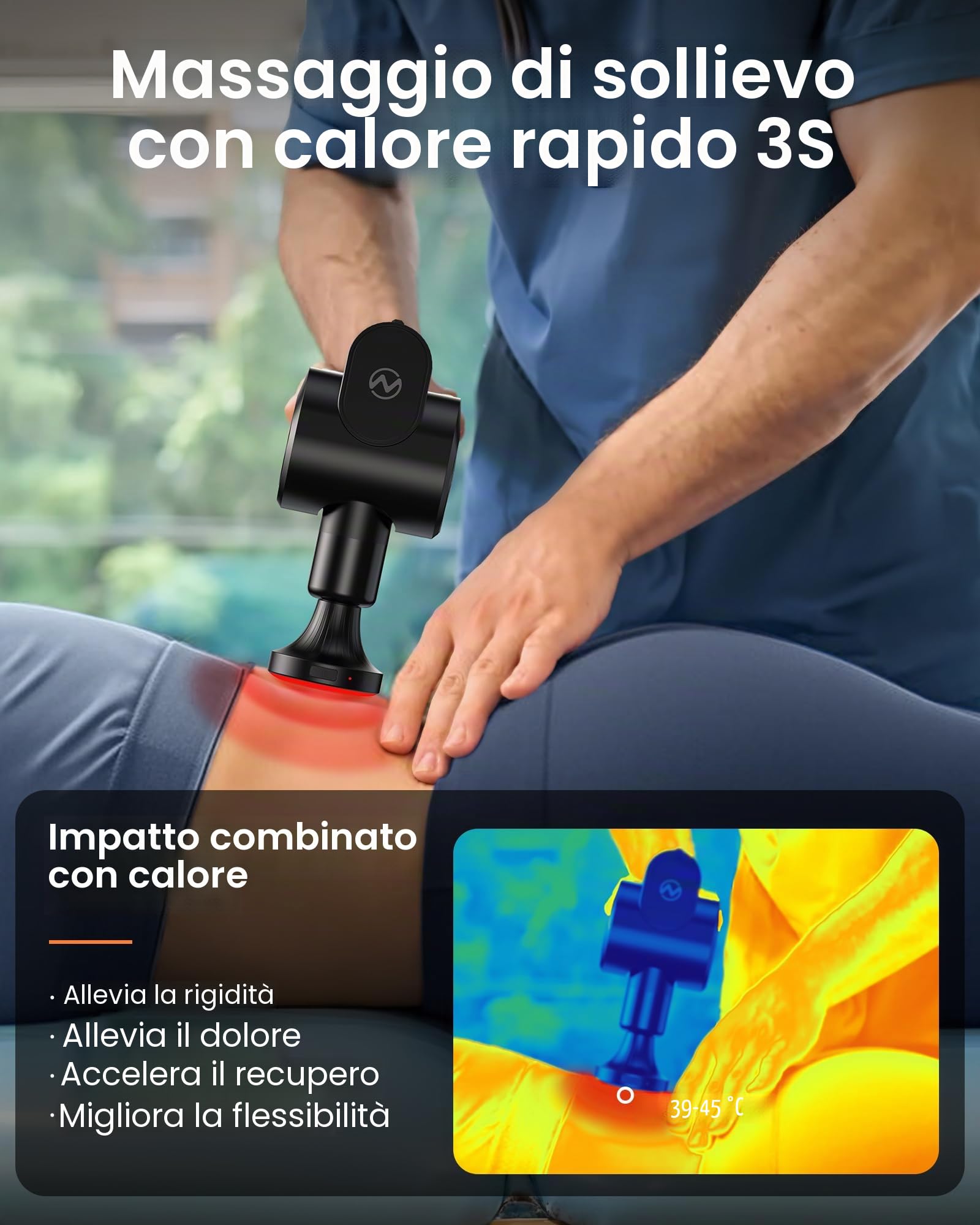 Pistola massaggiatrice con funzione riscaldamento e fototerapia rossa,Massage Gun Pistola Massaggiatrice con prolunga, Massaggiatore a percussione per relax di spalle/corpo/schiena,32 velocità