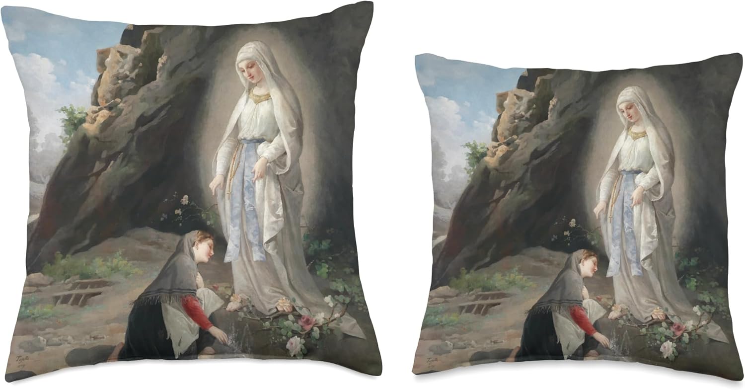 Our Lady of Lourdes St Bernadette Immaculate Mary Catholic Throw Pillow