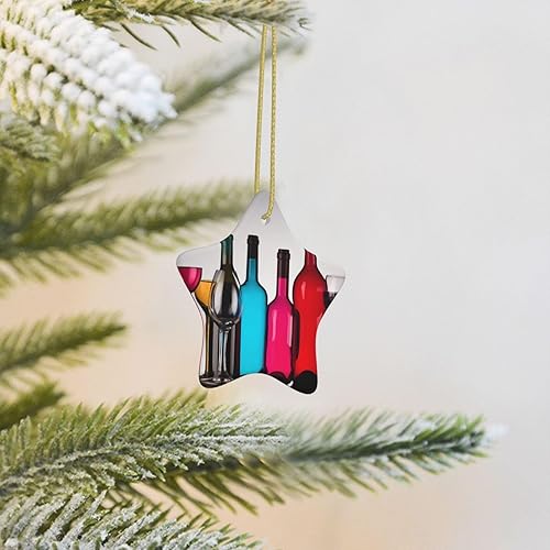 Miniatura 6 de Árbol de Navidad colgante de cerámica con lazo dorado, copas de cóctel, adornos de cerámica para el hogar, manualidades en forma de estrella,