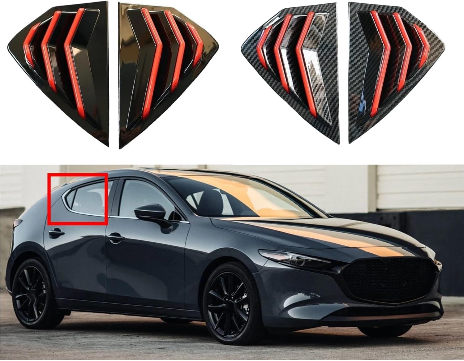 for Mazda 3 Axela Hatchback 2019 2020-2022 Car Rear Louver Window Side Shutter Cover Trim Sticker Vent Scoop ABS Carbon Fiber(Carbon)