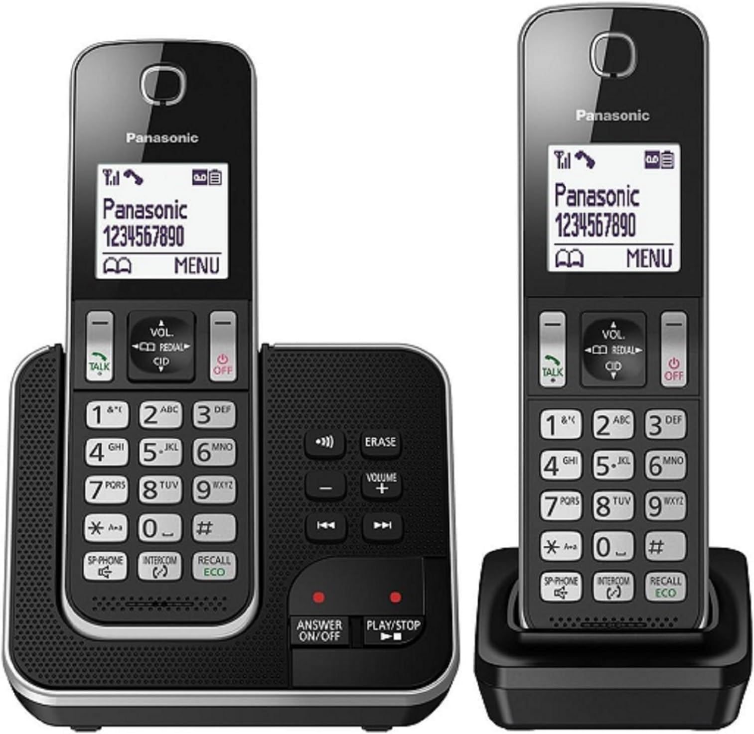Panasonic KX-TGD322 Cordless Home Phone with Nuisance Call Blocker and Digital Answering Machine - Black & Silver (Pack of 2)
