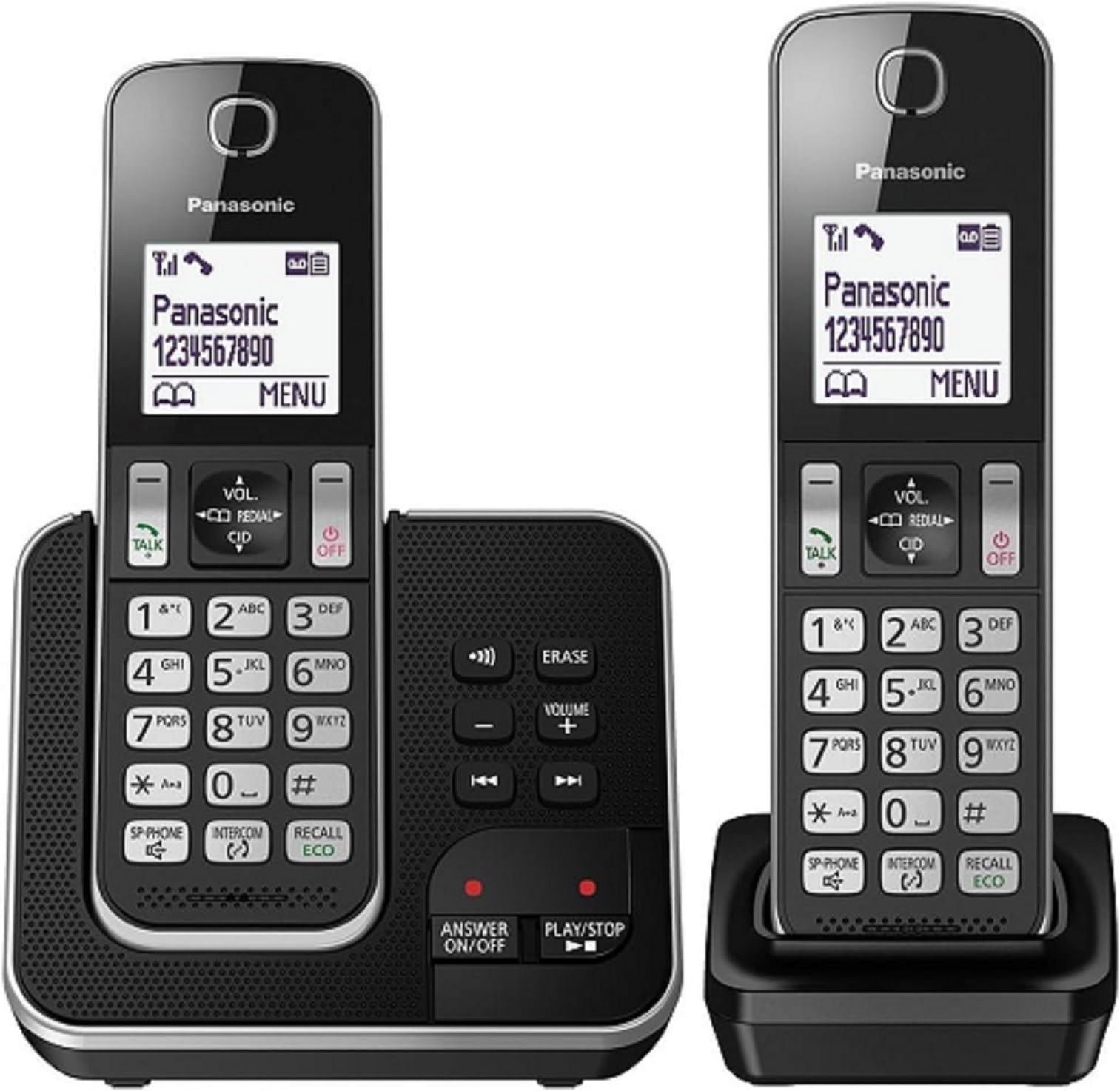 Panasonic KX-TGD322 Cordless Home Phone with Nuisance Call Blocker and Digital Answering Machine - Black & Silver (Pack of 2)