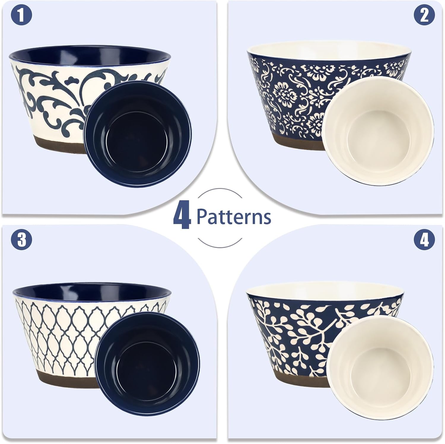 Japanese Rice Bowls Set of 4, 5.23" Ceramic Salad Bowls Large Capacity Serving Bowls for Soup Cereal Noodle Pasta Dessert Snack