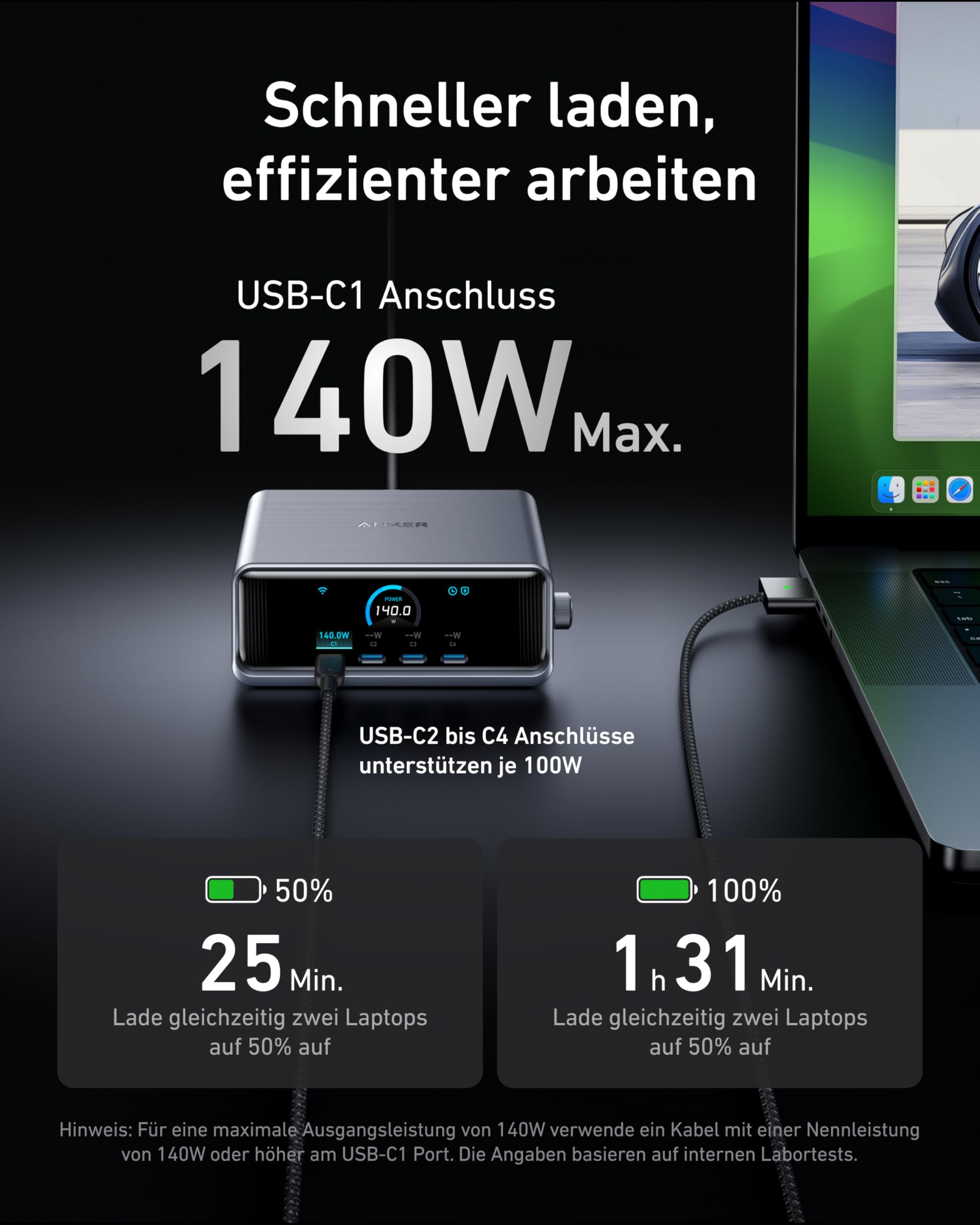 Anker Prime 250W USB C Ladegerät, Ultra-schnelle 6-Port GaN Ladestation, 2,26" LCD-Display und Smart Control Regler, kompatibel mit MacBook Pro/Air, iPhone 17/16/15, Pixel, Galaxy, Apple Watch & mehr