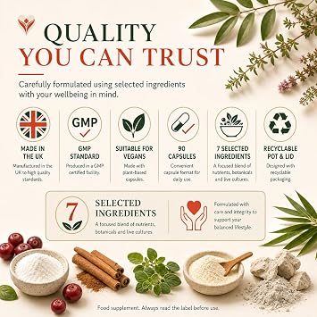 D-Mannose Ultimate Complex, D-Mannose with Cranberry Extract, Zinc, Lactobacillus Acidophilus, Cinnamon and Oregano, 90 Vegan Capsules, Made in UK