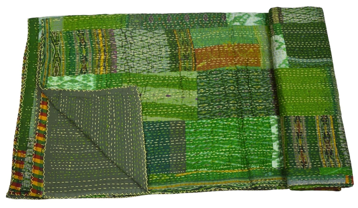 Indische Kantha-Steppdecke, Patchwork, Vintage, Doppelgröße, Überwurf