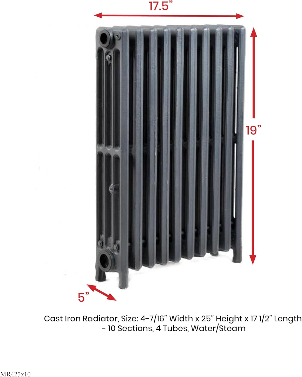 Cast Iron Radiator, 25" Height, 4-7/16” Depth, 17.5" Length, 4-Tube, Steam Radiator, Hot Water Radiator, Home Radiator, Cast Iron Radiators for Home Heating, Cast Iron Heater, by Oswald Supply