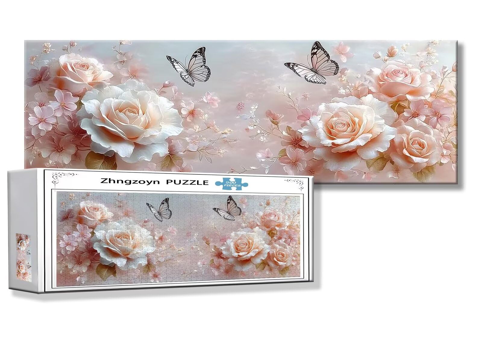 Puzzle Papillon 900 Pieces Fleur Puzzle Adultes 87 x 34 cm DIY Difficile Classiques Jigsaw Panoramique, Adulte Jeu éducatif, 2025 Bois Jigsaw Art Impossible Famille Challenge, Cadeau pour Femme I-8