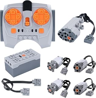 8 PCS motore elettrico giocattolo Set,Power Functions Kit con servomotore, telecomando da 2,4 GHz, scatola della batteria, motore M/L, cavo di estensione