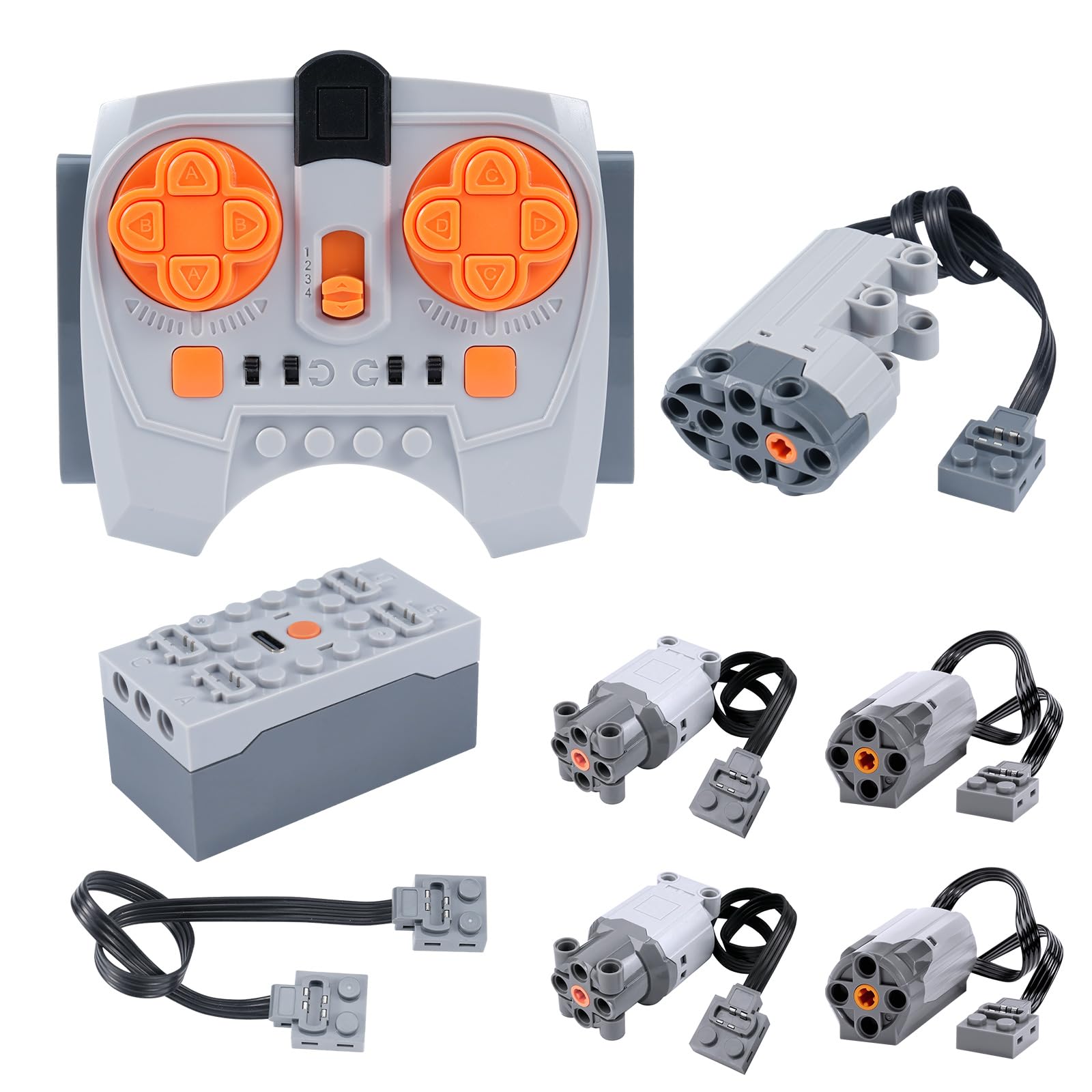 8 pièces de moteurs électriques Kit,Power Functions Kit pour Jouets avec Servomoteur, Télécommande 2,4 GHz, Boîtier de Piles, Moteurs M/L, Câble d’Extension