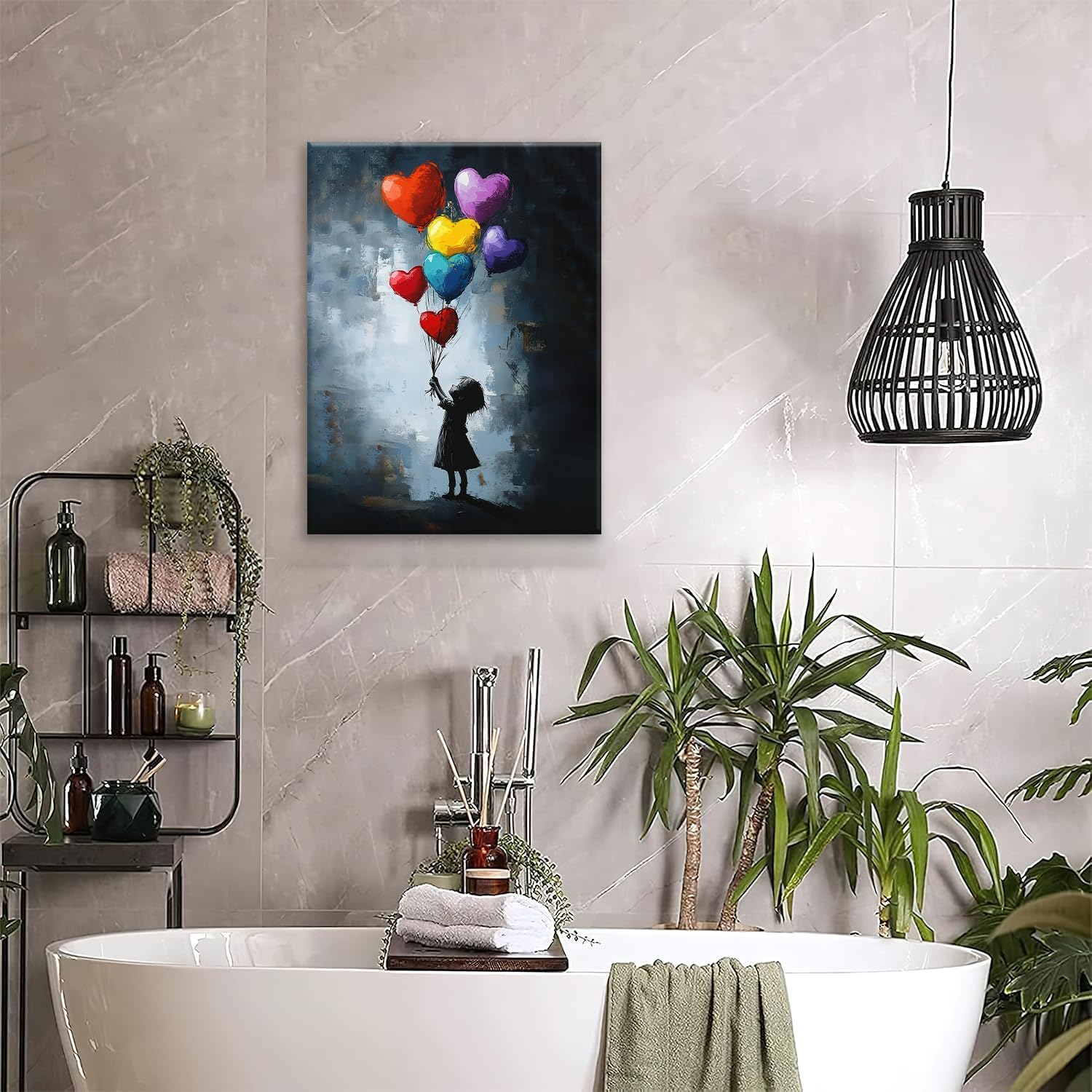 Banksy Girl Canvas Wall Art Heart Balloon Kid Painting Picture Street Graffiti Framed for Bathroom Bedroom Living Room Pop Modern Home Office Wall Decor 20"x24"