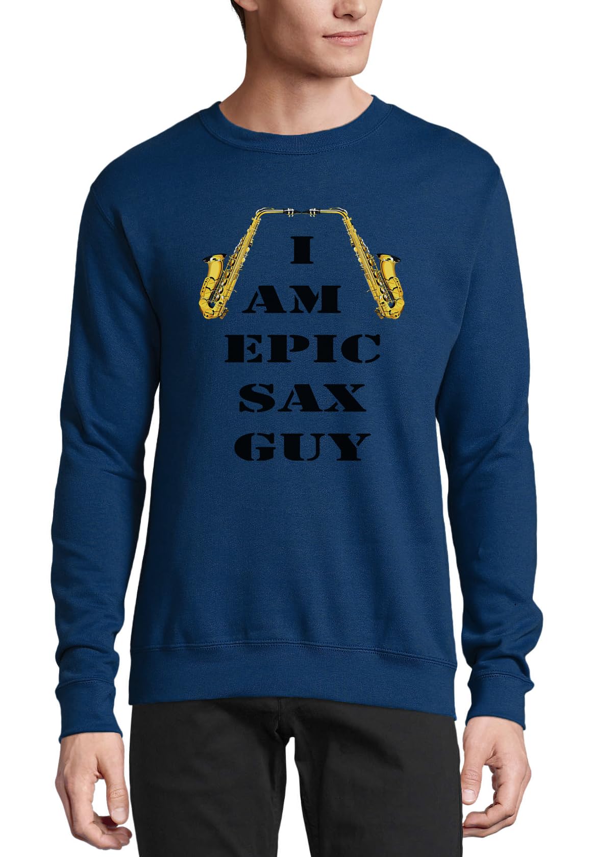Pull en coton Epic Sax Guy bleu marine doux contre la fraîcheur