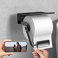 Vista 1 de Toilet Paper Holder Wall Mount for One Hand Tear,Upgraded Toilet Paper Roll Holder with Shelf,Matte Black Toilet Paper Dispenser,Adhesive Toilet